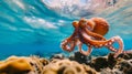 orange octopus under the water Royalty Free Stock Photo