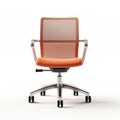 An orange office chair with chrome arms and wheels, AI