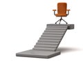 Orange office chair on stair platform 3d image