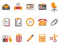 Orange office and documents icons set