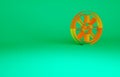 Orange Old wooden wheel icon isolated on green background. Minimalism concept. 3d illustration 3D render