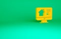 Orange Online real estate house on monitor icon isolated on green background. Home loan concept, rent, buy, buying a Royalty Free Stock Photo