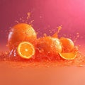 Orange with orange juice splashing around Royalty Free Stock Photo