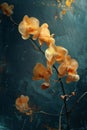 Orange orchid flowers on a dark background. Flowering flowers, a symbol of spring, new life Royalty Free Stock Photo