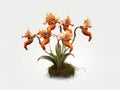 Orange orchids in vase on white background