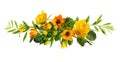 Orange ornithogalum flowers and yellow roses in a floral arrangement