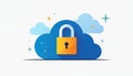 Orange padlock secures blue cloud. Cloud computing, data safety on internet. Cyber security with safe online data storage. Digital Royalty Free Stock Photo