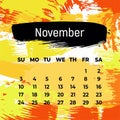 Orange page of november 2024. Square calendar planner. Design template