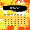 Orange page for october 2024 year. Square calendar planner for month. Design template