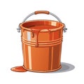 Orange paint bucket illustration with dripping paint and spilled puddle on the ground Royalty Free Stock Photo
