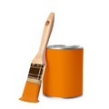 Orange paint can with brush on white background. Royalty Free Stock Photo