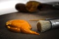 Orange Paint Glob and Two Paint Brushes