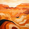 Bold And Vibrant Sand Canyon Painting With Pixelated Elements