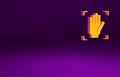 Orange Palm print recognition icon isolated on purple background. Biometric hand scan. Fingerprint identification