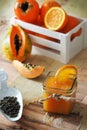 Orange, papaya and kaky juice Royalty Free Stock Photo