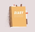 Orange daily paper notepad isolated on white background. Cartoon personal diary planner vector flat illustration