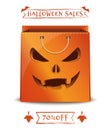 Orange paper shopping bag for Halloween. Big sale