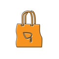 Orange Paper shopping bag with recycle icon isolated on white background. Bag with recycling symbol. Vector Royalty Free Stock Photo