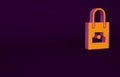 Orange Paper shopping bag with spray can nozzle cap icon isolated on purple background. Minimalism concept. 3d Royalty Free Stock Photo