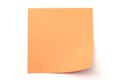 Orange paper stick note on white background