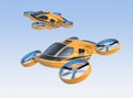 Orange Passenger Drone Taxis flying in the sky Royalty Free Stock Photo