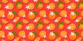 Orange pattern. Tropical citrus fruits leaves, flowers seamless pattern red background Royalty Free Stock Photo
