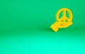 Orange Peace icon isolated on green background. Hippie symbol of peace. Minimalism concept. 3d illustration 3D render Royalty Free Stock Photo