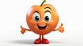 Orange Peach with a cheerful face 3D on a white background.