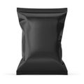 Blank black plastic bag. Food snack, chips packaging isolated on white beckground
