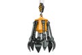 Orange peel grab bucket on crane hook, 3D rendering