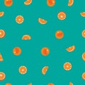 Orange with peel and orange seamless vector pattern on teal background. Royalty Free Stock Photo
