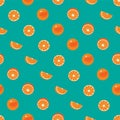 Orange with peel and orange slice seamless pattern on green teal background Royalty Free Stock Photo