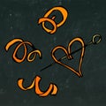 Orange Peel Spiral. Realistic Hand Drawn Doodle Style Sketch.Vector Illustration Isolated on a Black Chalkboard Royalty Free Stock Photo