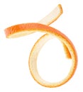 Orange peel stripe in spiral form isolated on white background. Natural orange peel. Citron Royalty Free Stock Photo