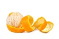 Orange with peeled spiral skin isolated on white Royalty Free Stock Photo