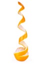 Orange with peeled spiral skin isolated on white background Royalty Free Stock Photo