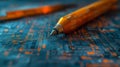 Orange Pencil Resting On Blue Circuit Board Royalty Free Stock Photo