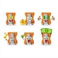 Orange pencil sharpener cartoon character with cute emoticon bring money Royalty Free Stock Photo