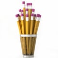 Orange pencils in basket isolated on white background Royalty Free Stock Photo