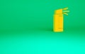 Orange Pepper spray icon isolated on green background. OC gas. Capsicum self defense aerosol. Minimalism concept. 3d