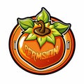 Orange persimmon fruit graphic on a circular plate, text \