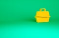 Orange Pet carry case icon isolated on green background. Carrier for animals, dog and cat. Container for animals. Animal