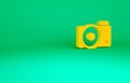 Orange Photo camera icon isolated on green background. Foto camera icon. Minimalism concept. 3d illustration 3D render