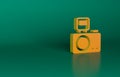 Orange Photo camera with lighting flash icon isolated on green background. Foto camera. Digital photography. Minimalism Royalty Free Stock Photo