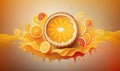 an orange pie with slices of oranges and splashing orange juice Royalty Free Stock Photo