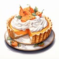 Watercolor Illustration Of Pumpkin Chiffon Pie With Oreo Crust