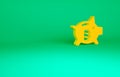 Orange Piggy bank bitcoin icon isolated on green background. Icon saving or accumulation of money, investment