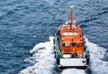 An orange pilot boat is sailing at high speed Royalty Free Stock Photo