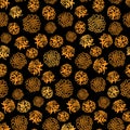 Orange pine cones on a black background seamless vector pattern Royalty Free Stock Photo