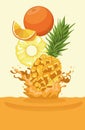 Orange and pineapple falling for smoothie